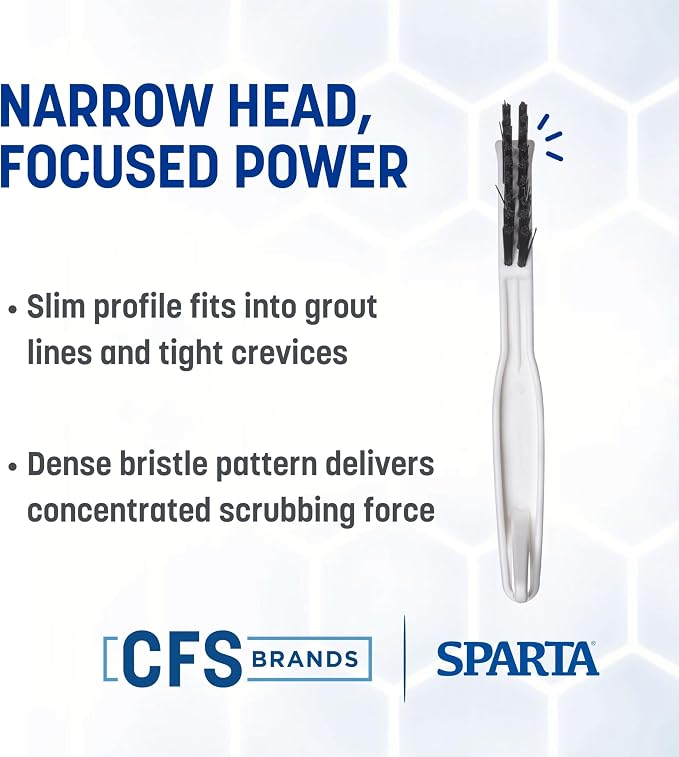 SPARTA Grout Brush with Stiff Nylon Bristles, 8 Inch, White, 24-Pack | Flo-Pac, Stiff Crimped Nylon Bristles, 2.75-Inch Brush Section, Narrow Crevices, BPA Free