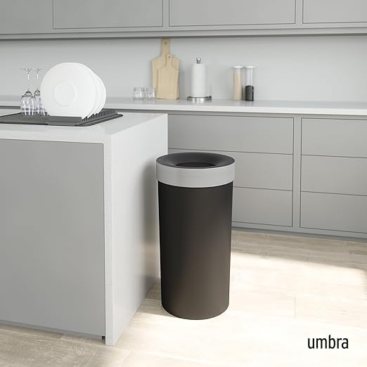 Umbra Vento Kitchen Trash Can, Open Top Bin, 16.5 Gallon, Black/Nickel | Brushed metal accents, bag concealing design, easy wipe clean, fits home and office, durable plastic