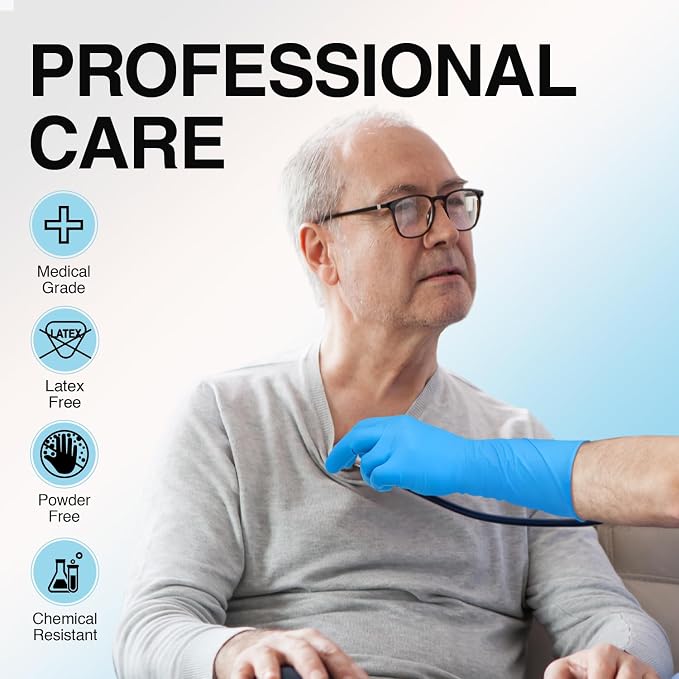 Schneider Medical Exam Glove, Gloves Disposable Latex Free, Powder Free | Extended 12 Inches Cuff, Blue Nitrile Gloves, Food Safe Gloves, Cooking Gloves, Cleaning Gloves (Large, 1000)