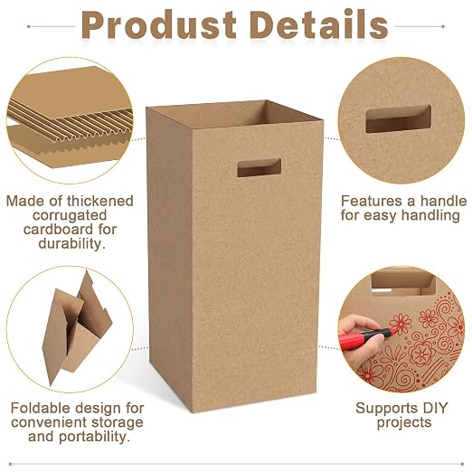 Domensi 30 Gallon Corrugated Cardboard Disposable Trash Cans for Party, Recycling Trash Bins Portable Reusable Cardboard Garbage Cans for Events, Kraft(4 Pack)