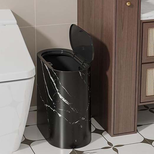 Slim Trash Can with Lid, 2.6 Gallons / 12 Liter Compact Plastic Small Slim Garbage Can with Lid,Easy to Clean Durable Trash Bin for Bedroom,Bathroom,Kitchen,Compact Spaces,Office,Dorms