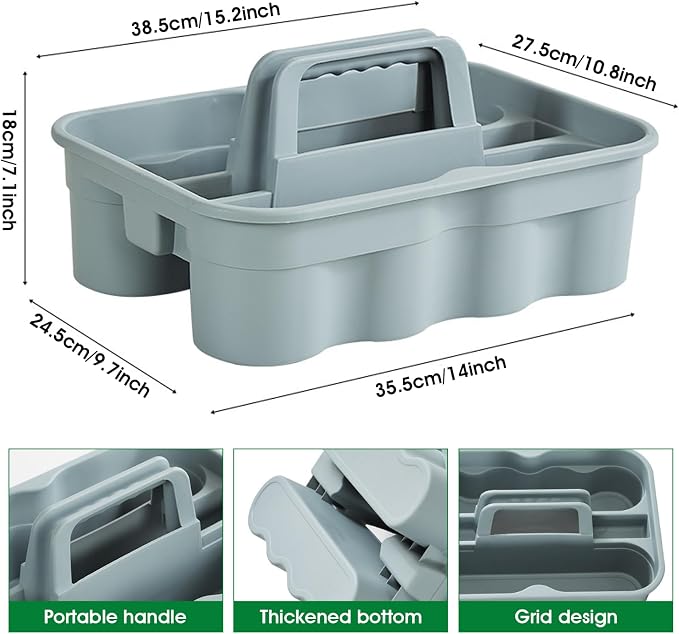 Thickened Plastic Cleaning Supply Caddy with Multi-Compartment, Portable Cleaning Basket for Sponge, Spray Bottle, Towels, Housekeeping Supplies Organizer
