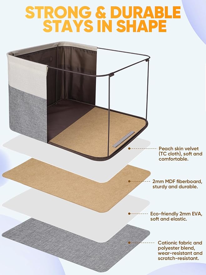 BALEINE 4 Pack Fabric Closet Storage Bins for Shelves, Linen Closet Organizers and Storage, Decorative Baskets for Organizing, Shelf, Clothes, Home, Office (Grey, 12"x8"x8")
