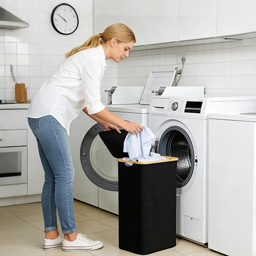 Recycling Bin for Kitchen, 26Gal (100L) Indoor Recycle Trash Can with Lid | Oxford Fabric Large Recycling Bin with 2 Removable Reusable Inner Bags for Bottle Can Glass Plastic Waste, Black