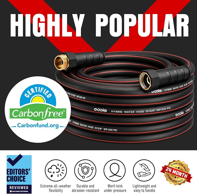 Heavy Duty Garden Hose 100ft, NON-EXPANDABLE Flexible Water Hose, Kink Resistant Lightweight Hybrid Hose, Leakproof Hose Male to Female Fittings