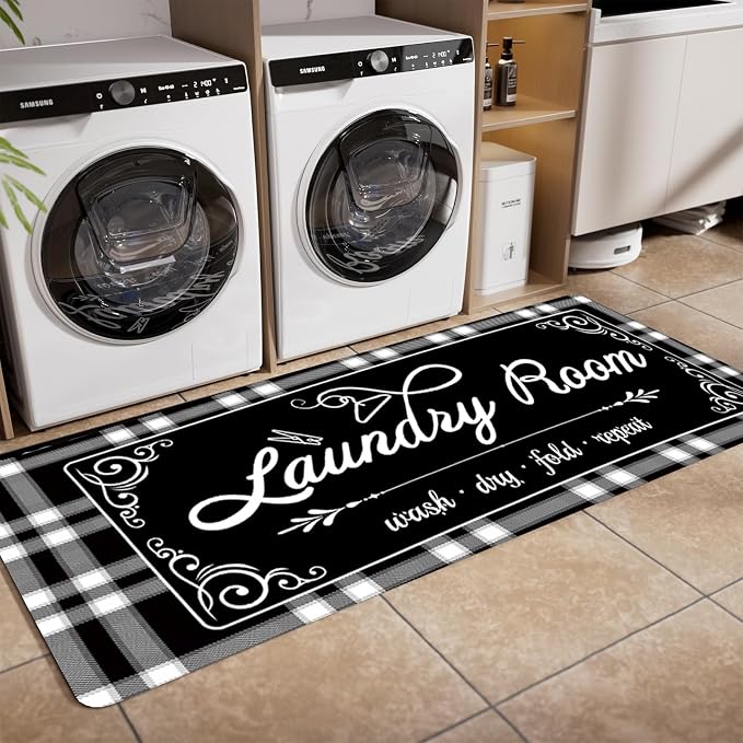 Non-Slip Laundry Room Rug Runner 17.3"x47.2" Washable Navy Buffalo Plaid - Bathroom Mudroom Kitchen Mat for Farmhouse Entryway Decor