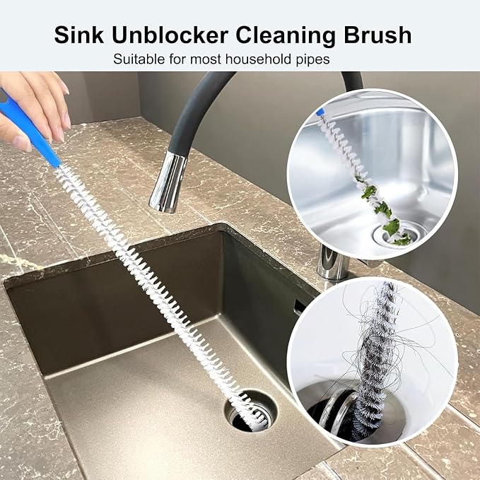Drain Cleaning Brush 2pack,Clog Remover 23.6inch,Drain Hair Remover Tool | Pipe Brush Cleaner with Nylon Bristles, Sink Drain Cleaner for Toilet, Kitchen Sink, Bathroom Tub, Shower,Sewer Drain