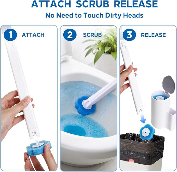 DRQ 60 Count Disposable Toilet Wand Refills, Toilet Bowl Brush Heads | 60 refill heads only, no handle or holder, built-in cleaner layer, compatible with DRQ handles