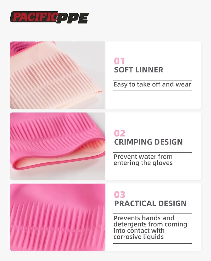 PACIFIC PPE Reusable Natural Latex Dishwashing Cleaning Gloves, 2 Pairs | Kitchen gloves, dishwashing gloves, waterproof, reusable, non-slip grip, flexible fit for laundry and household cleaning