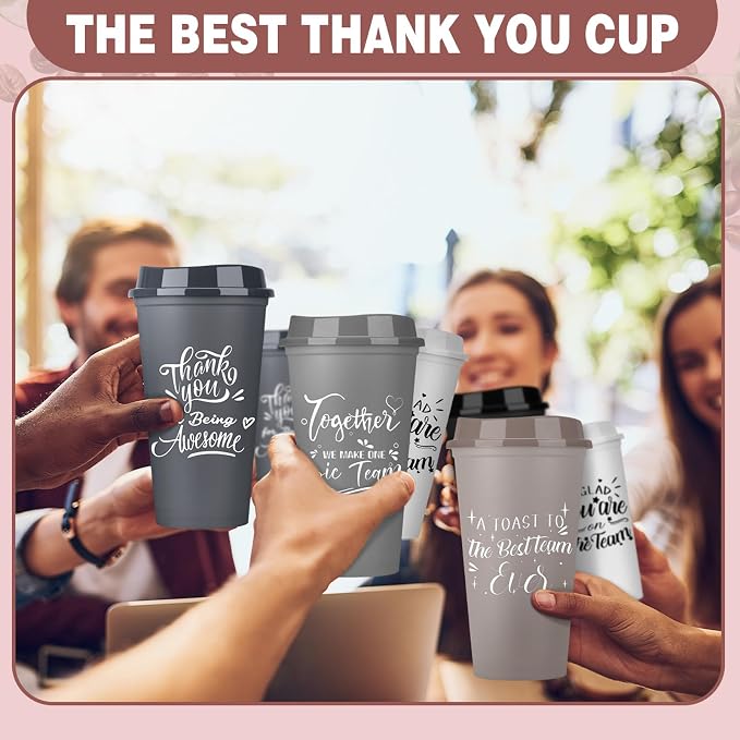 Pickmesh Housekeeping Employee Appreciation Gift Cup, Neutral Color, 15 Pcs | 16 oz Plastic Tumblers with Lids, Reusable Coffee Cups, Thank You Gifts, for Staff Volunteer Coworker Teacher