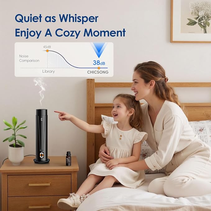 Waterless Scent Diffuser, Essential Oil Diffuser for Home, Office, Hotel | 1200 Sq Ft Coverage, Quiet Aromatherapy Diffuser with LED Light & Timer, Air Scent Diffuser Starter Kit