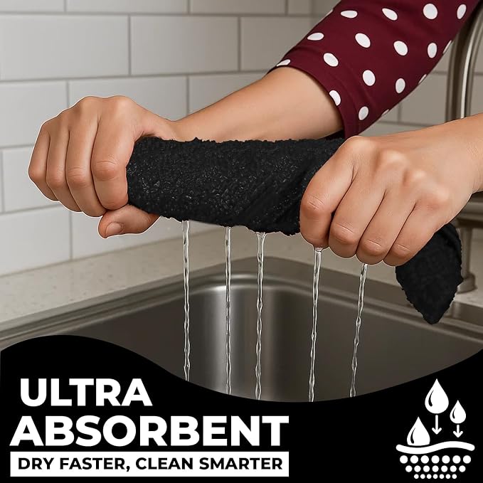 DAN RIVER Black Kitchen Towels, 6 Pack, 16x26 Inches Absorbent Dish Towels | Soft 100% cotton kitchen towels for drying dishes, wiping countertops,handling everyday kitchen messes,absorbent dish towels