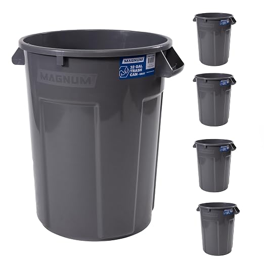 Magnum 32 Gallon Trash Can, Construction Grade, Heavy Duty Plastic, Jobsite Ready for Handling and Holding Garbage CMTC-C000-32G05 (5 Pack)