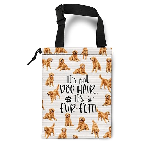 Golden Retriever Dog Car Trash Bag Hanging for Back Seat | Canvas Drawstring Car Garbage Bag with Adjustable Buckle Vehicle Trash Can,Golden Retriever Gifts for Women Men