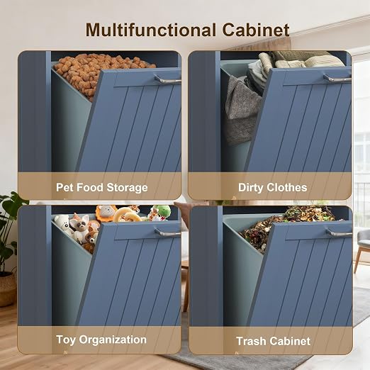 LOUVIXA Tilt Out Trash Can Cabinet with Double Hidden Trash Bin Holder, Kitchen Free Standing Recycling Cabinet,Dog Proof Trash Can,Wood, Blue