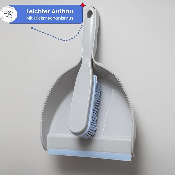 York Hand Brush and Shovel for Cleaning - Rubber Bristles Dustpan Set for Dirt, Hair and Dust Rubber Broom Sweeping Set (30 x 20 x 6) by York, Grey Blue | Antibacterial Dustpan with Rubber Lip and Hanger for Household and Kitchen, Grey/Blue