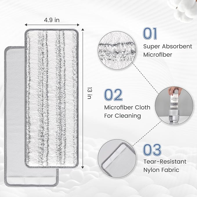 6 Pack Flat Mop Pads for Joymoop Mop and Bucket Set with Wringer | Washable & Reusable Microfiber Mop Head Refills for Oshang Bosheng Mop, 13" X 4.9", 6 Pack Grey/Stripe