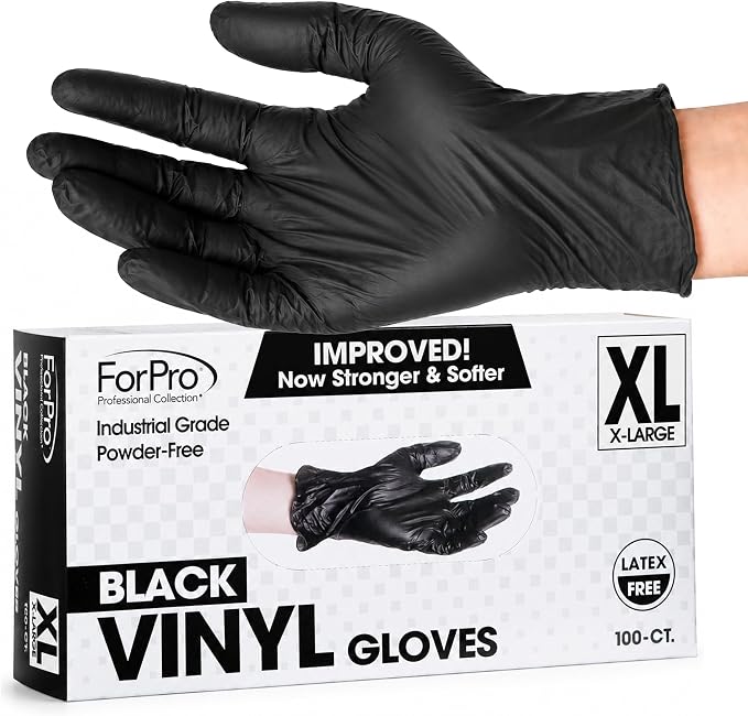 ForPro Disposable Vinyl Gloves, Industrial Grade, Powder & Latex Free, Non-Sterile, Food Safe, 2.75 Mil Palm, 3.9 Mil Fingers