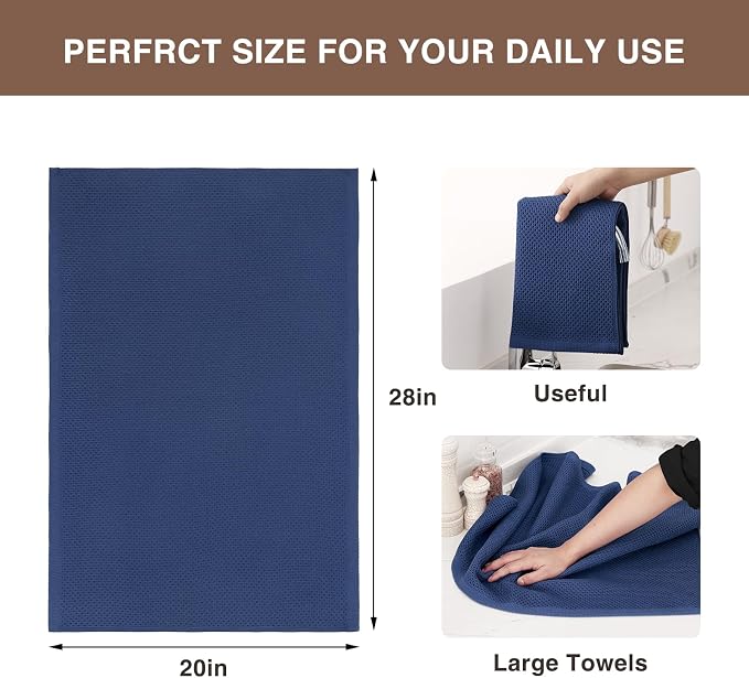 Homaxy 100% Cotton Oversized Waffle Weave Kitchen Towels 4-Pack, Navy Blue | 20 x 28 Inches, Ultra Soft Absorbent Dish Towels, Quick Drying Large Cleaning Towels