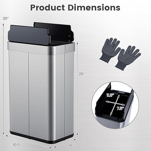 Goplus 16 Gallon Kitchen Trash Can, Stainless Steel Motion Sensor Garbage Can with Butterfly Lids, Slim Automatic Touchless Trash Bin for Kitchen Bedroom Stay Open, Soft Close, Sliver