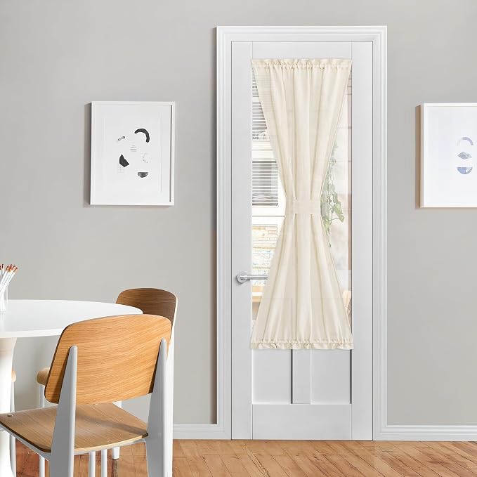 NICETOWN Beige Sheer Privacy Curtains for Front Back Door | Farmhouse Rod Pocket Small Kitchen Short Panel French Door Curtains for Windows, 26" W x 64" L, 1 Piece