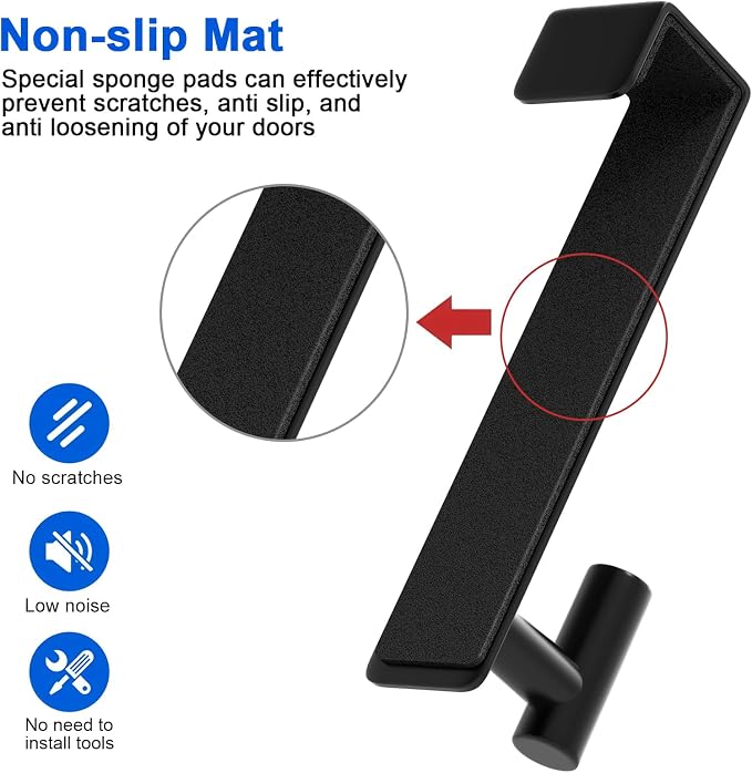 PMMASTO 7.5 Inch Over The Door Hooks, Black- 2 Pack, T Shape | Stainless Steel Door Hooks Organize Coats Towels Robes in Bathrooms Bedrooms Closets