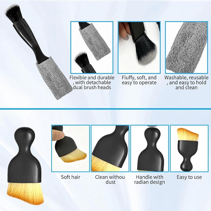 5 PCS Car Detailing Brush Set-Car Interior & Exterior Soft Boars Bristle Cleaning Brushes,Dusting Cleaning Supplies for Auto Detailing, Dashboard, Vents, Wheels,Tires,Leather Seat