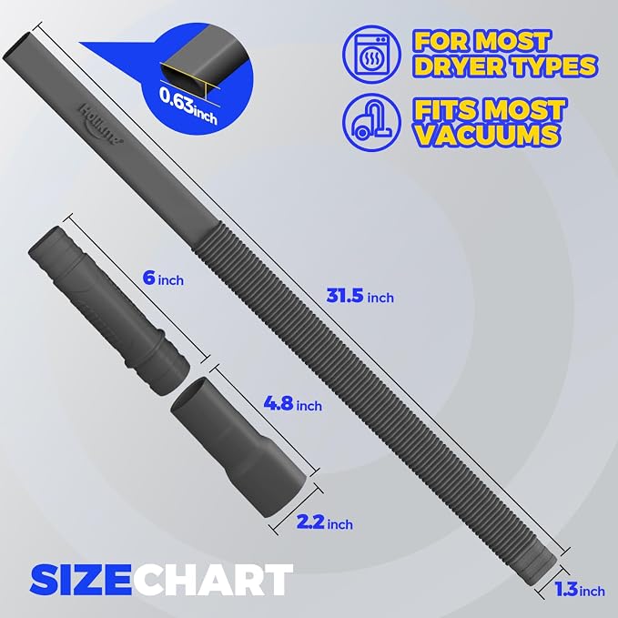 Holikme Dryer Vent Cleaner Kit – Black Lint Vacuum Attachment | Dryer Vent Vacuum Hose Replacement Parts Reach Deep Inside Vents - Remove Hidden Lint, Speed Drying & Reduce Fire Risk