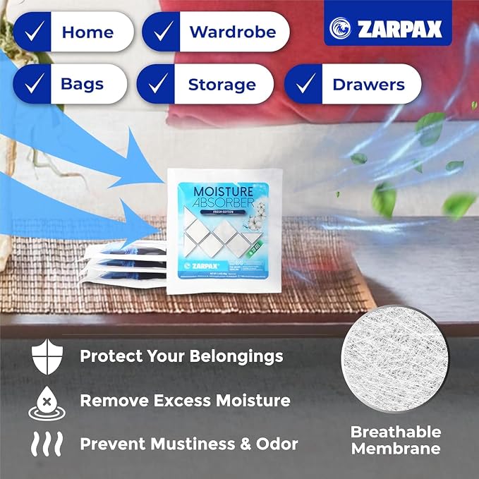 Moisture Absorber Sachets Fresh Cotton 1.4 oz/40g - Remove Excess Moisture In Air & Odor - Desiccant Dehumidifier for Closet, Drawer, Safe, Storage - Dampness & Humidity Control - Set of 30