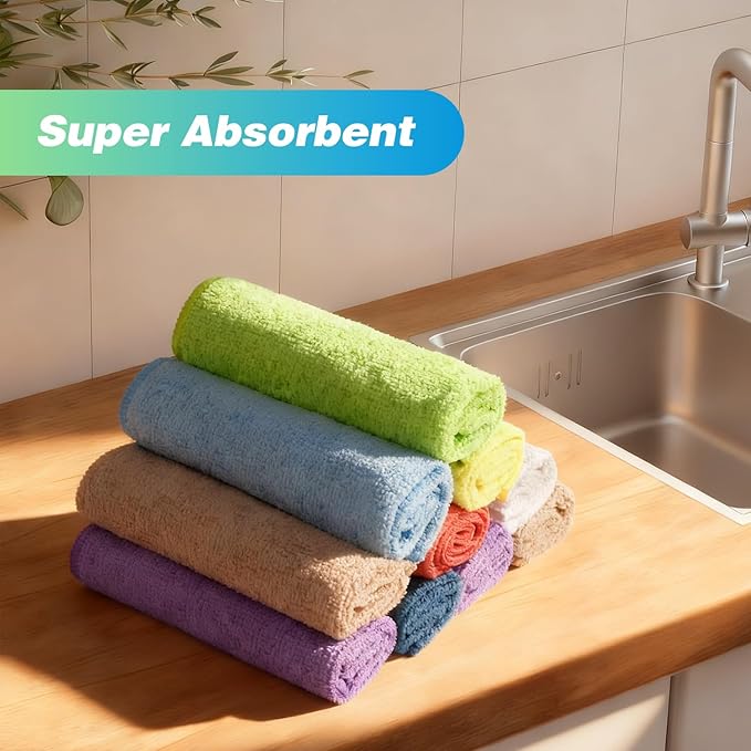 HOMEXCEL Microfiber Cleaning Cloth, 24 Pack Cleaning Rags for House 12"X11" | High Absorbent, Lint Free Microfiber Towels for Cars Kitchen House & Window, Reusable Cleaning Towel, Multicolor