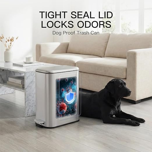 3.2 Gallon/12L Stainless Steel Step Trash Can, Soft Close Pedal Garbage Bin with Detachable Inner Bucket,Fingerprint Resistant,Dual-Use Waste & Recycling Container for Home Kitchen, Bathroom and Offic