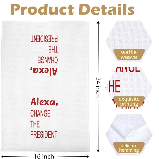 Funny Political Kitchen Towels - Funny Decorative Waffle Dish Towels, Change The President Hand Tea Towel, 16x24 Inches - Red