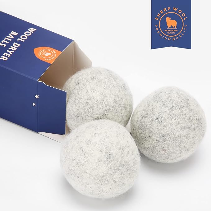 Wool Dryer Balls Handmade 3 Pack XL, Laundry Dryer Balls,100% New Zealand Wool Natural Fabric Softener,Reusable 1000 Loads,Wrinkles Free, Shorten Drying Time,Baby Safe (3 Pack XL,Gray) | Handmade,Reusable,Long-term Use,Fragrance free