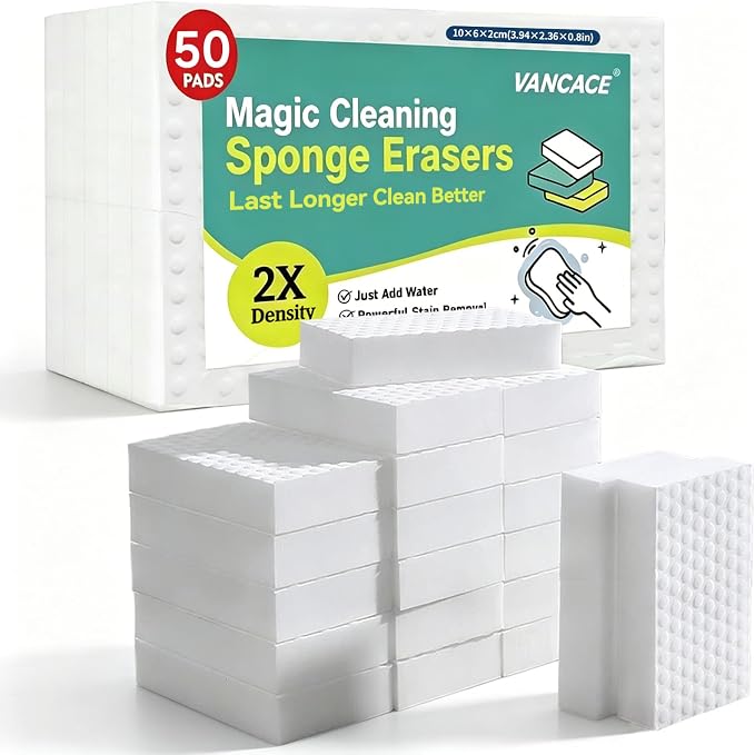 Magic Sponges Cleaning Eraser 50 Pack, 2X Compressed Melamine Sponge Cleaner, Melamine Foam All Purpose Cleaning Pads, Heavy Duty Stain Remover for Home Kitchen Bathroom Sneaker Car