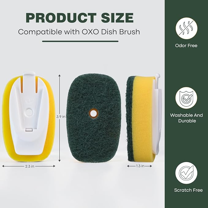 Sponge Brush Refills for OXO Soap Dispensing Dish Brush | 4 Pack Dish Cleaning Soap Dispensing Head Replacement for Scrubber（green）