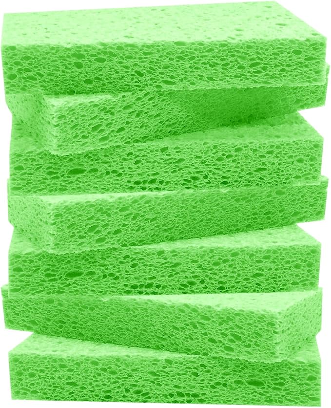 Large Cellulose Sponges, Kitchen Sponge for Dish, Thick Heavy Duty Scrub Pads, Non-Scratch Scrubber for Household/Cookware/Bathroom/Office/Boat 5.5" x 3" x 1" (7 Pack) Green