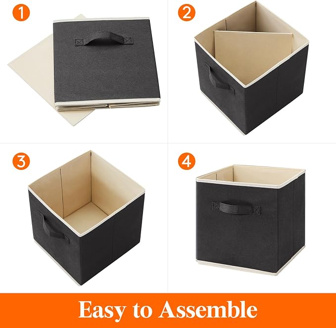 Lifewit Storage Cubes, 11 Inch Organizer Bins, 18L Black, 12 Packs | Foldable Decorative Fabric Storage Baskets for Organizing Home Organizers with Handles for Shelves, Closet