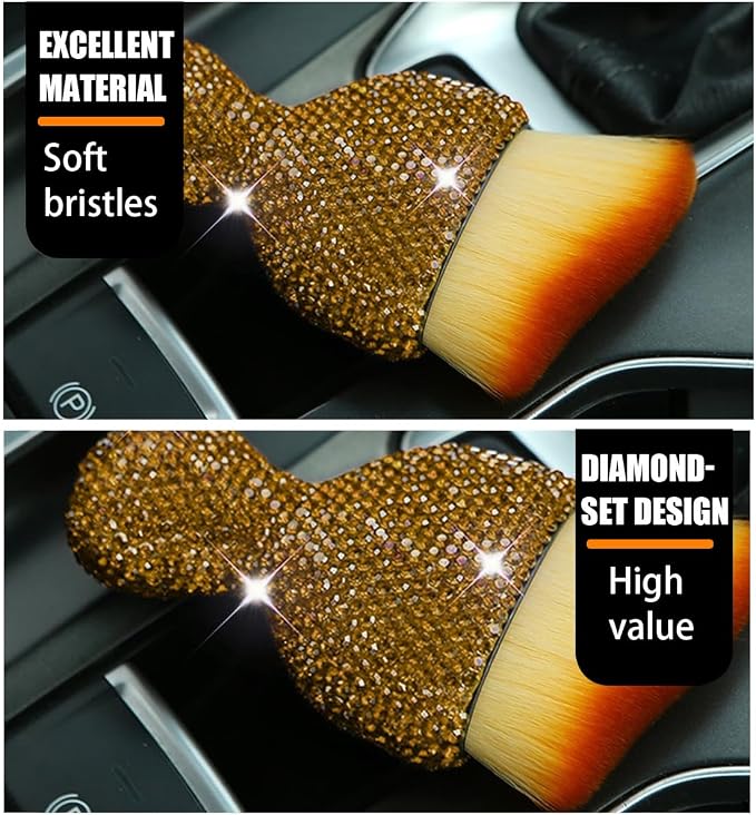 zipelo Diamond-Handle Car Detailing Dust Brush, Light Brown | soft synthetic bristles, beveled profile reaches narrow gaps, scratch-free wet or dry use, compact storage, cleaning tools
