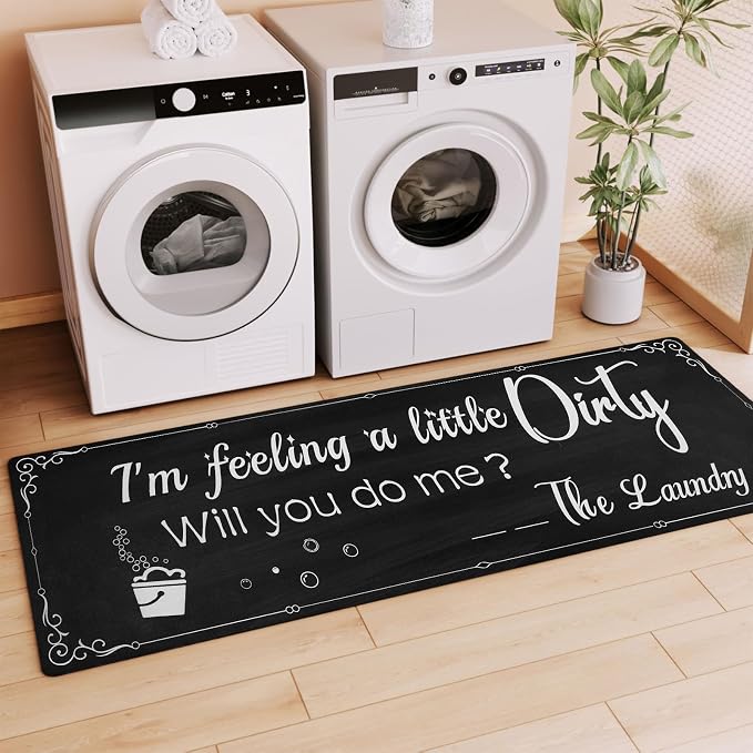 XLHOMO Laundry Room Rug Runner, 17"x60" Non Slip Nappa Leather Laundry Rugs, Black Farmhouse Washable Floor Laundry Mats for Laundry Room, Entryway, Kitchen, Bathroom, Mudroom, Washroom, Hallway Decor