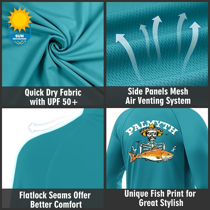 Palmyth Men's Fishing Hoodie UPF 50+ Long Sleeve with Face Mask Neck Gaiter | Zipper Pocket, Thumb Loops, Quick-Dry, Side Mesh Panels, Lens Cleaning Cloth