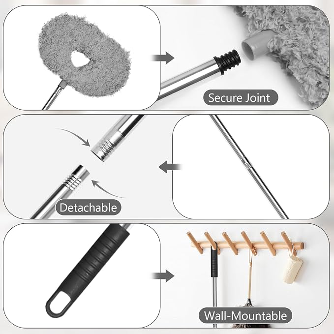 Eunice Ceiling Fan Cleaner Duster with Extension Pole | 13-78Inch Reusable Fan Blade Cleaning Tool for Cobweb Walls and Door Window