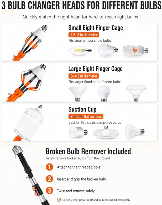 20 FT Ceiling Fan Cleaner Dusters with Telescoping Extension Pole | Extendable Duster for High Ceiling, Light Bulb Changer, Window Squeegee Washing Kit, Cobweb Brush Duster
