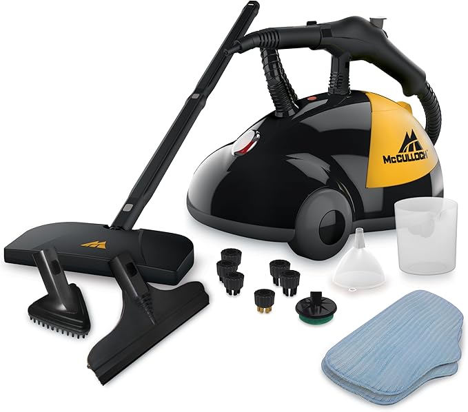 McCulloch MC1275 Heavy-Duty Steam Cleaner, 45 Min Runtime, 18 Accessories | Mop Head, Brushes, & More - Built for Home, Tile, Grout, Carpet, Furniture, & Personal Car Detailing