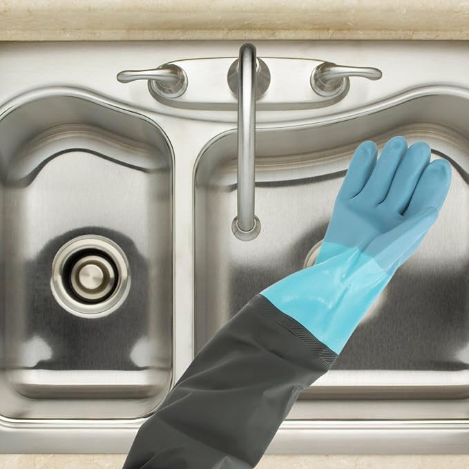 Zerodeko Long Rubber Gloves Elbow Length Waterproof Heavy Duty Reusable Household Cleaning Gloves with Extended Cuff for Gardening and Work Safety
