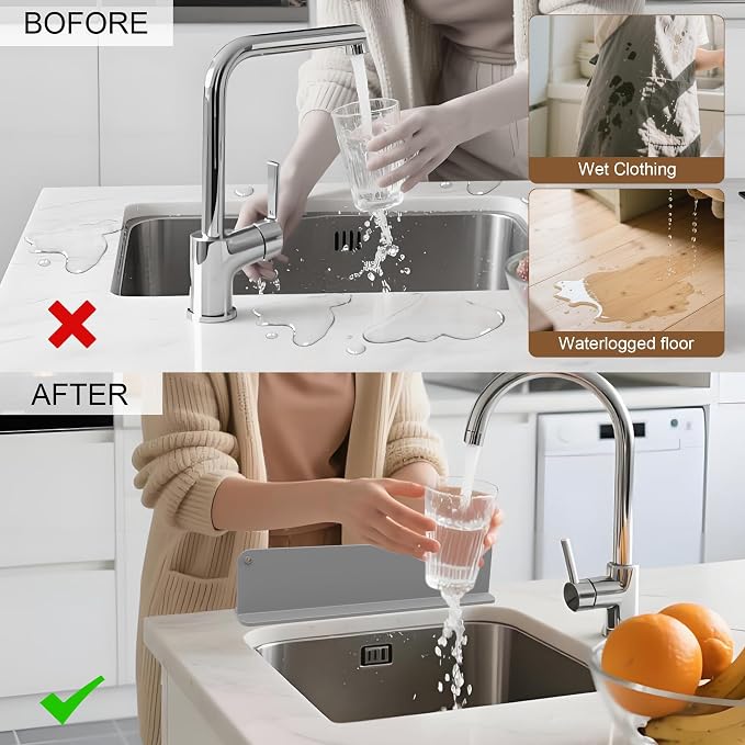 Mofason Silicone Sink Splash Guard for Kitchen Sink Water Splash Guard Grey | 17.3"x4.1" in splash guard for kitchen counter sink area behind faucet with suction cup, sink backsplash guard for front edge
