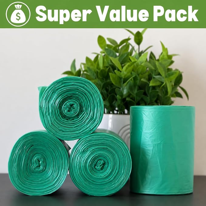 1.2 Gallon Small Trash Bags (440 Count) 5 Liter Green Mini Garbage Bags, Small Trash Can Liners, Bathroom Wastebasket Bags, Kitchen & Office Bin Liners