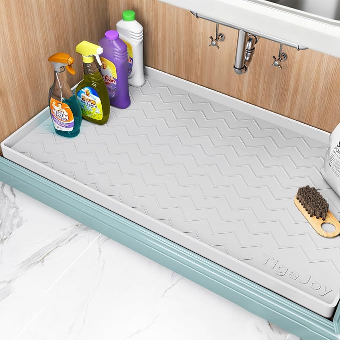 TigeJoy Under Sink Mats for Kitchen Waterproof 34" x 19", Cabinet Liner | Leak-Proof Silicone Mat Sink Protector, Kitchen Essentials Organizer and Storage,Boot or Shoe Tray, Pet Feeding Mat