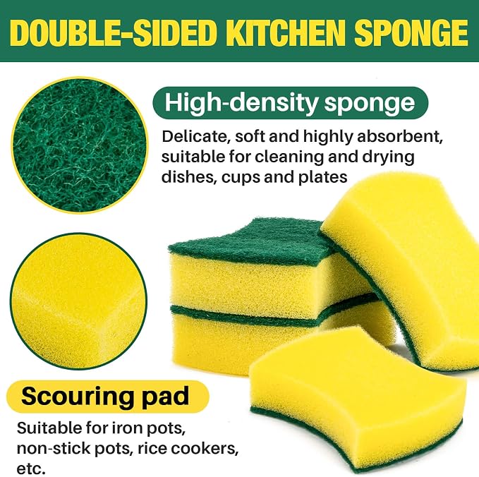 MAQIHAN 18PCS Kitchen Sponges - Heavy Duty Scrub Sponge for Dishes Pots | Double Sided Cleaning Sponges for Pots, Pans and Sinks - Durable Scrub Layer for Everyday Kitchen Cleaning Tasks