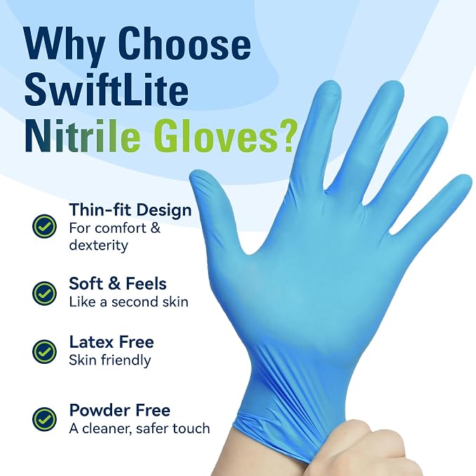 Blue Nitrile Gloves Disposable Latex Free, Food Safe | Rubber Gloves Powder Free for Food Prep, Cooking, Kitchen Cleaning