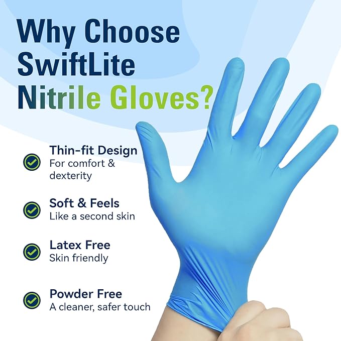 Blue Nitrile Gloves Disposable Latex Free, Food Safe | Rubber Gloves Powder Free for Food Prep, Cooking, Kitchen Cleaning